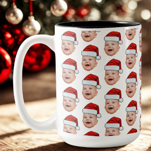Anpassningsbar Baby Ansikte Photo Santa Hat-julen Två-Tonad Mugg