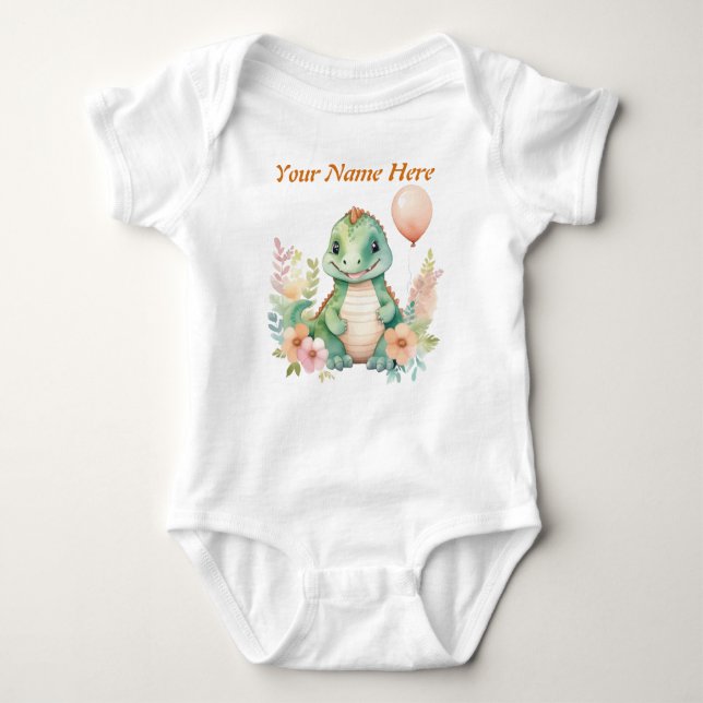 Anpassningsbar Baby Dinosaur-ballong med ditt barn T Shirt (Framsida)
