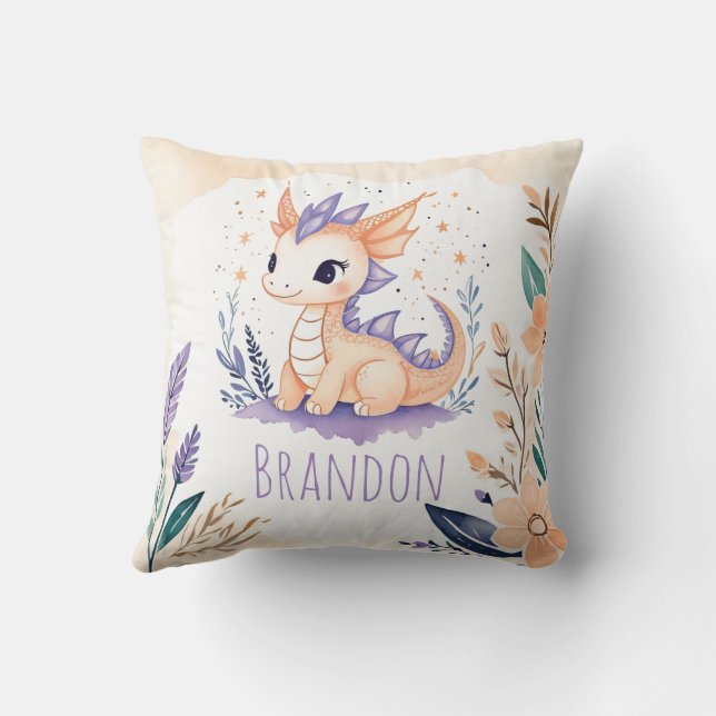 Anpassningsbar Baby Dragon Pillow Boho Blommigt De Kudde (Baksida)