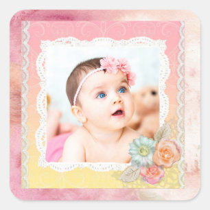 Anpassningsbar Baby eller Family Photo Stickers Fyrkantigt Klistermärke