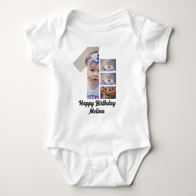 Anpassningsbar Baby första födelsedag 4 Fotokollag T Shirt (Framsida)