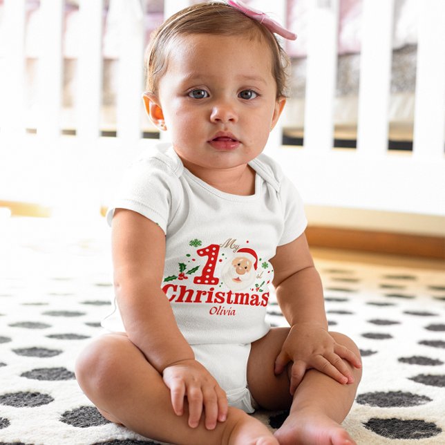 Anpassningsbar Baby Första jul Jultomten Holly T Shirt (Skapare uppladdad)