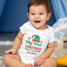 Anpassningsbar Baby Första jul Röd Grönt Hat Star T Shirt