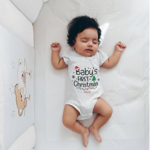 Anpassningsbar Baby: Första jul Träd Santa Hat Snö T Shirt