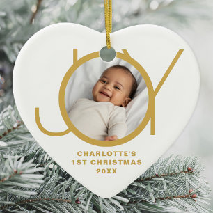Anpassningsbar Baby: Första julen Photo Guld White Julgransprydnad Keramik
