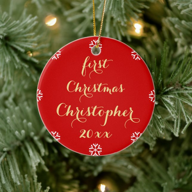 Anpassningsbar Baby första julfaux Guld-skript Nam Julgransprydnad Keramik (Träd)