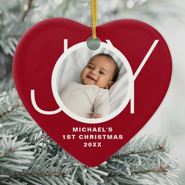Anpassningsbar Baby Första julfotfoto Red Julgransprydnad Keramik (Skapare uppladdad)