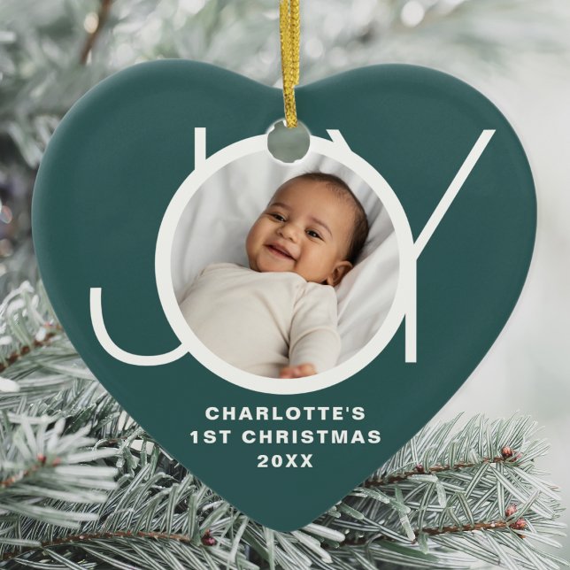 Anpassningsbar Baby: Första julfotopatens Grönt Julgransprydnad Keramik (Skapare uppladdad)