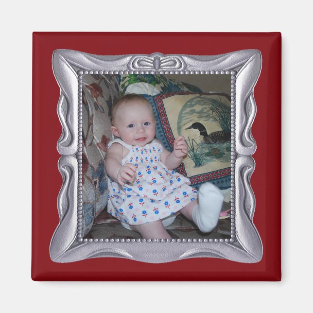 Anpassningsbar Baby Foto i Finare Silver Ram Lägg  Magnet (Framsidan)