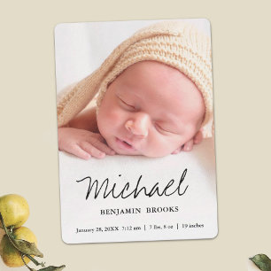 Anpassningsbar Baby-fotoannonskort Meddelande