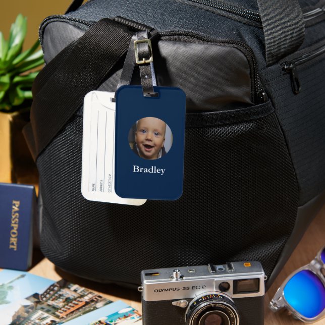 Anpassningsbar baby fotopersonlig bagagebricka (Framsida & Baksida)