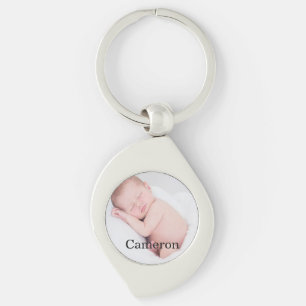 Anpassningsbar Baby-fotot namn-låset personlig Swirl Silverfärgad Nyckelring
