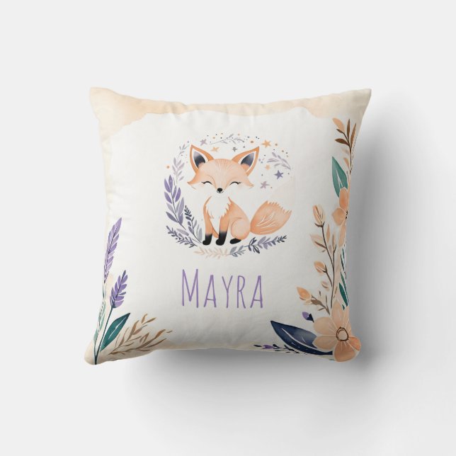Anpassningsbar Baby Fox Pillow Boho Blommigt Desig Kudde (Baksida)