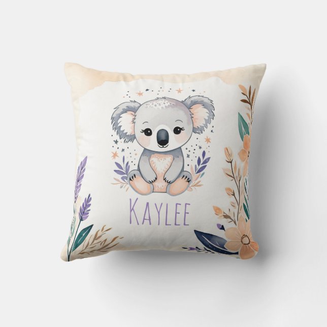 Anpassningsbar Baby Koala Pillow Boho Blommigt Des Kudde (Baksida)
