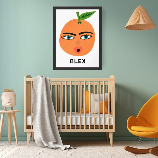 Anpassningsbar BABY NAMN Art om den viskartade Ora Poster (Whimsical Orange CUSTOM BABY NAME Art Poster
)