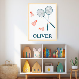 ANPASSNINGSBAR BABY NAMN Badminton Racquets & Bird Poster