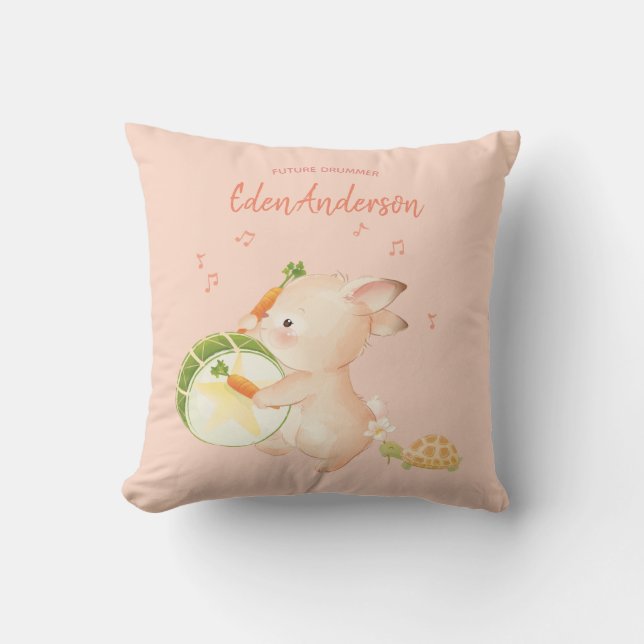 [Anpassningsbar] Baby Namn Bunny Drummer Music Par Kudde (Framsida)