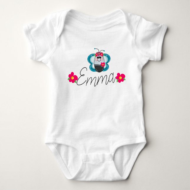 Anpassningsbar Baby namn Butterfly och blomma T Shirt (Framsida)