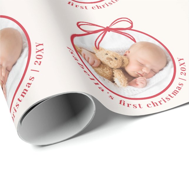Anpassningsbar Baby Namn Foto Första jul Presentpapper (Rullad Hörn)