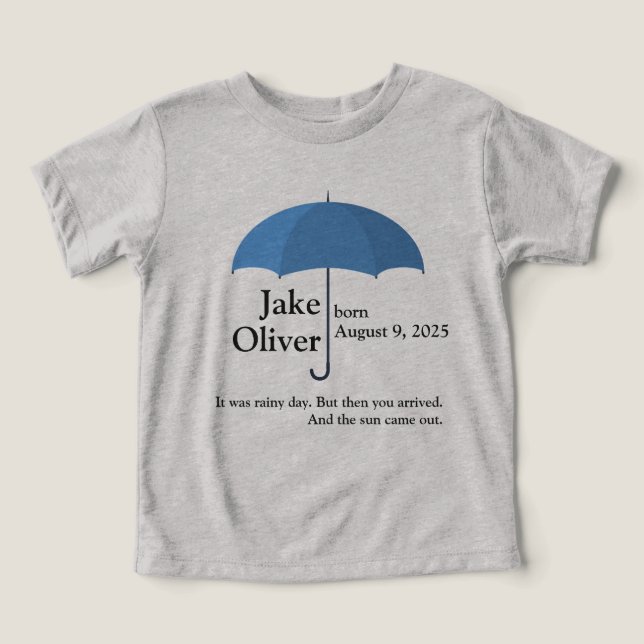 Anpassningsbar Baby Namn och datum under Blå parap T Shirt (Design Framsida)