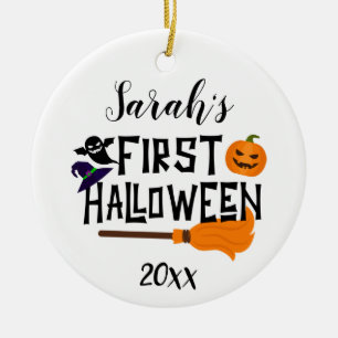 Anpassningsbar Baby Namn och Photo First Halloween Julgransprydnad Keramik