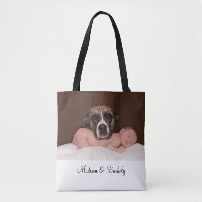 Anpassningsbar Baby och Hund Photo Dubbla Side Tot Tygkasse (Framsida)