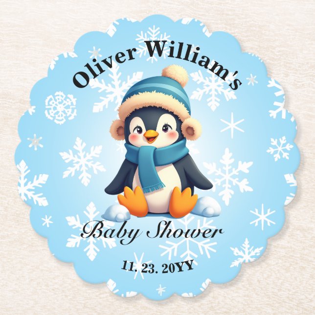 Anpassningsbar Baby Penguin Baby Shower Papper Und Underlägg Papper (Framsida)