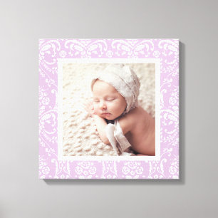 Anpassningsbar Baby Photo and Damask Gräns Nursery Canvastryck