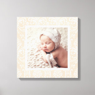 Anpassningsbar Baby Photo and Damask Gräns Nursery Canvastryck