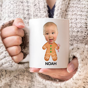 Anpassningsbar Baby Photo Ansikte Funny Julgingerb Kaffemugg