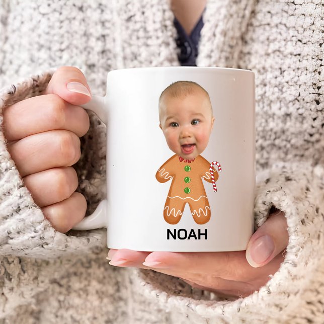Anpassningsbar Baby Photo Ansikte Funny Julgingerb Kaffemugg (Skapare uppladdad)