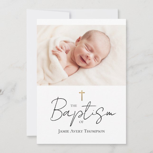 Anpassningsbar Baby Photo Baptism Guld kor Chic Inbjudningar (Framsida)