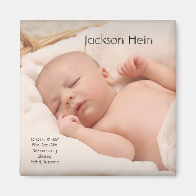 Anpassningsbar Baby Photo Birth Announcement Magne Magnet (Framsidan)