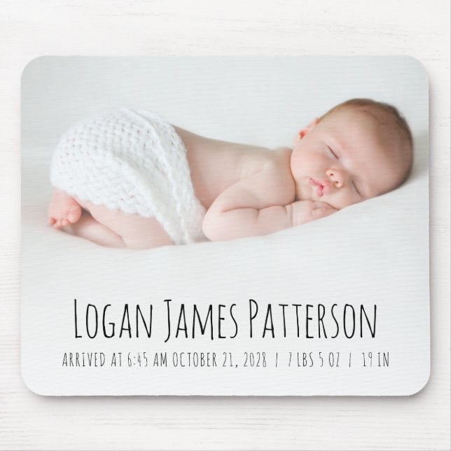 Anpassningsbar Baby Photo Birth Stats Hand Letteri Musmatta (Framsidan)