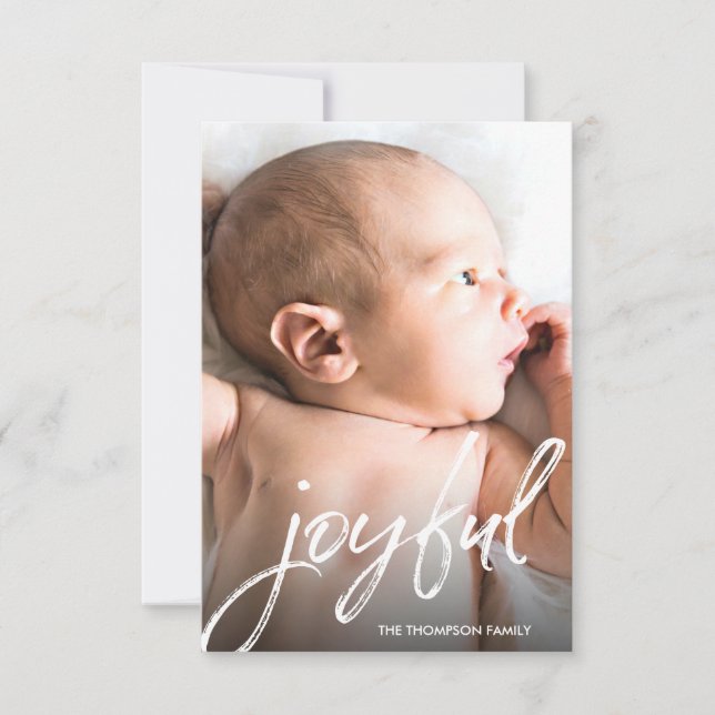 Anpassningsbar Baby Photo Glatt Script-julfödelse Kort (Framsida)