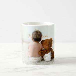 Anpassningsbar Baby Photo My First jul Guld Script Kaffemugg