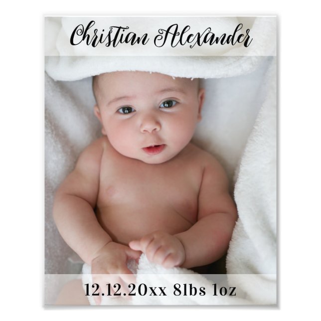 Anpassningsbar Baby Photo Namn Birgwatt Date Fototryck (Framsidan)
