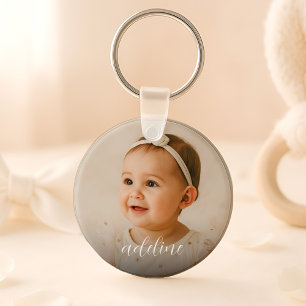 Anpassningsbar Baby Photo Namn-skript Nyckelring