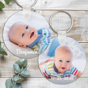 Anpassningsbar Baby Photo Personlig Namn & Birthda Nyckelring