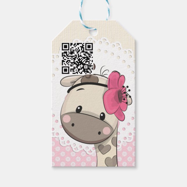 Anpassningsbar Baby Rosa Giraffe Gift Märkres Presentetikett (Framsidan)