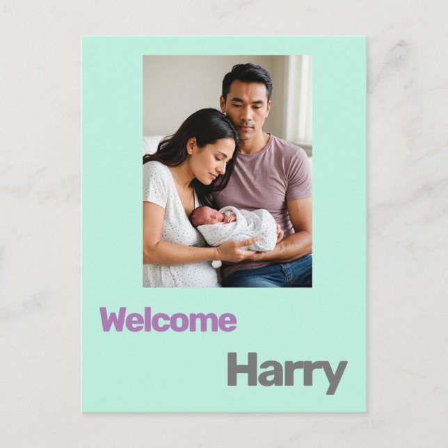 anpassningsbar baby:s födelseattentat blått lila m vykort (Framsida)