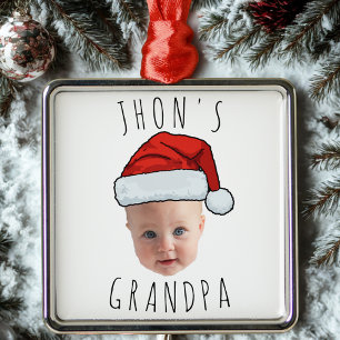 Anpassningsbar Baby Santa Hat-julfoto i Ansikte Julgransprydnad Metall