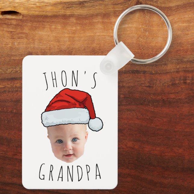 Anpassningsbar Baby Santa Hat-julfoto i Ansikte Nyckelring (Baksida )