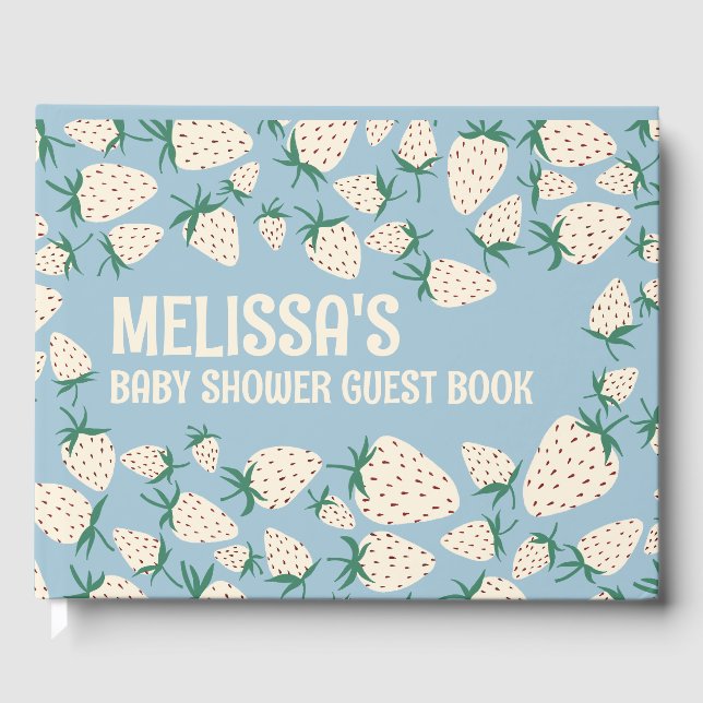 Anpassningsbar BABY SHOWER för vit jordgubbsröntge Gästböcker (Framsida)