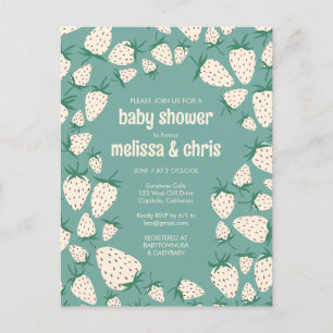 Anpassningsbar BABY SHOWER för vit jordgubbsröntge Inbjudan Vykort