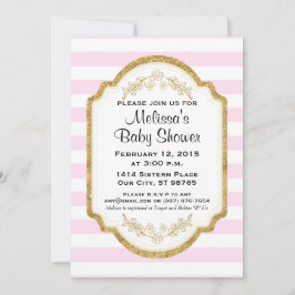 Anpassningsbar Baby Shower-inbjudan, Guld, Rosa Ra Inbjudningar