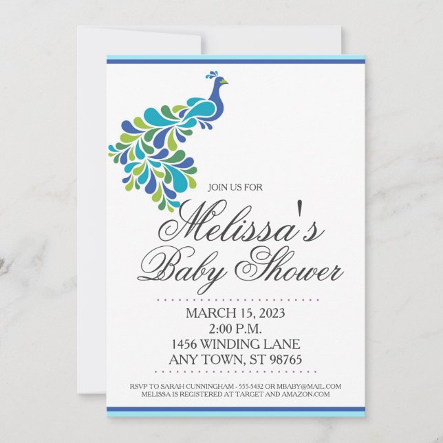 Anpassningsbar Baby Shower Inbjudan, Peacock-inbju Inbjudningar (Framsida)