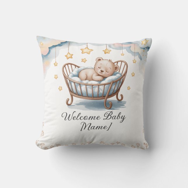 Anpassningsbar Baby Shower Pillow - Välkommen Baby Kudde (Framsida)