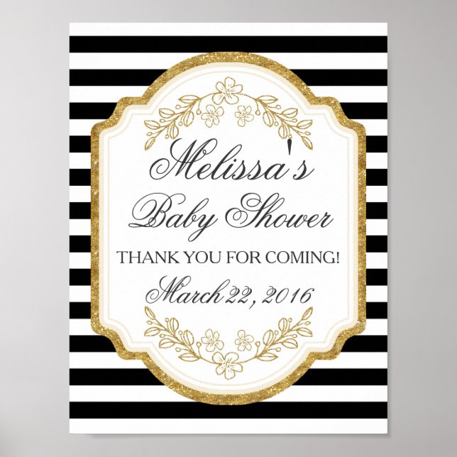 Anpassningsbar Baby Shower Sign, Black Guld,Welcom Poster (Framsidan)