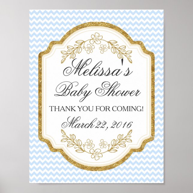 Anpassningsbar Baby Shower Sign, Blue Guld,Welcome Poster (Framsidan)